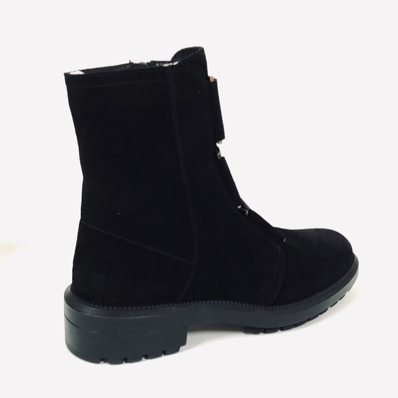 Aquatalia Liv Blk Leather Suede Weatherproof Combat Boot - Picture 3 of 6